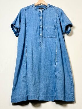 A.P.C. Temple Denim Mini Dress Light Blue Cotton Short Sleeve Sz 8 US or Medium